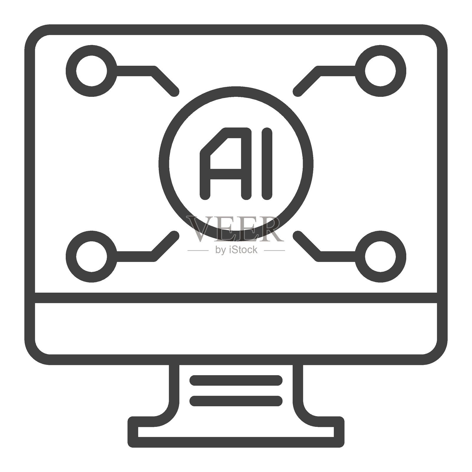 人工智能计算机与人工智能技术矢量图标或符号的轮廓风格插画图片素材