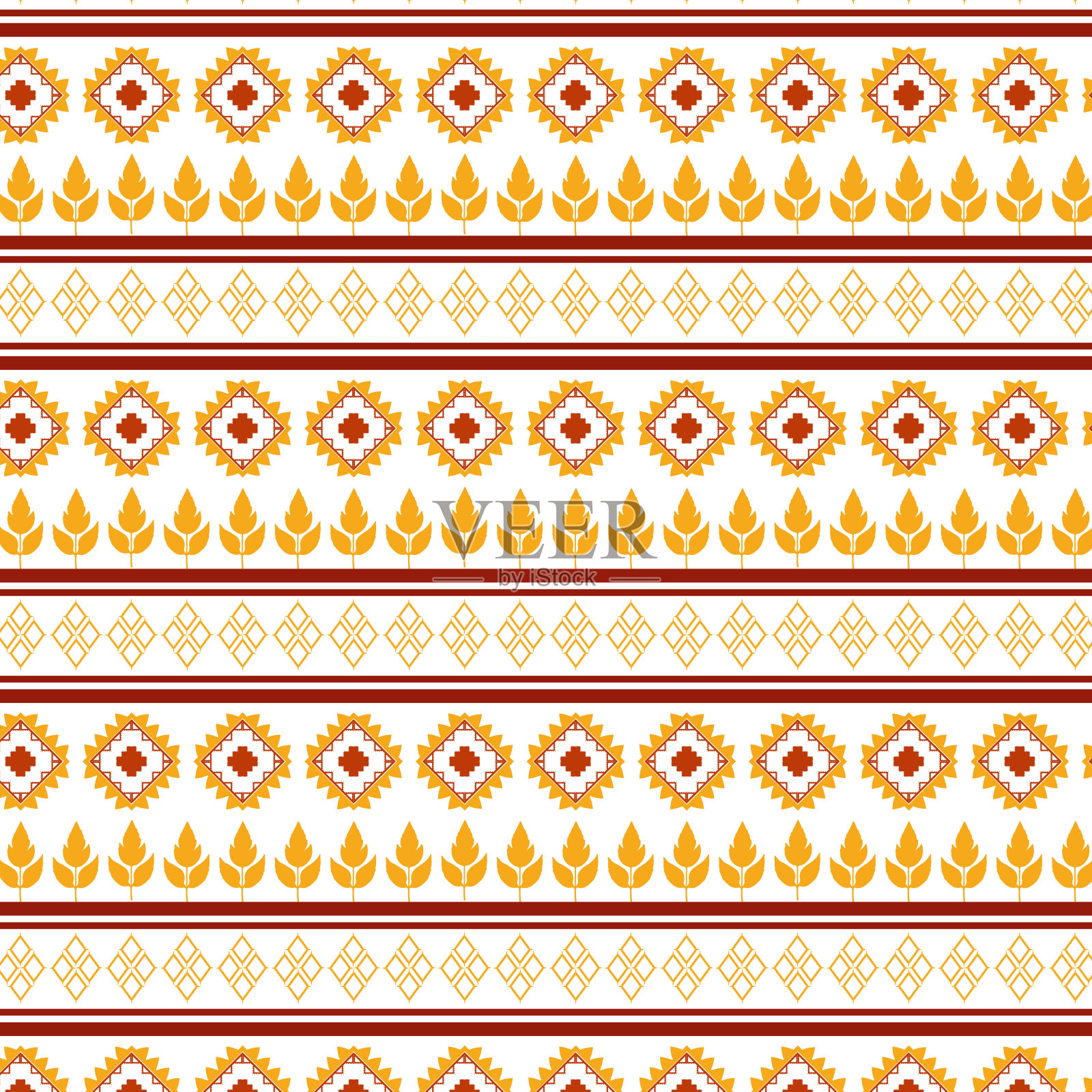 部落传统织物蜡染民族伊卡特花叶无缝图案春天几何重复矢量设计在一个白色的背景，窗帘，地毯，壁纸，服装，包装，蜡染，矢量插画图片素材