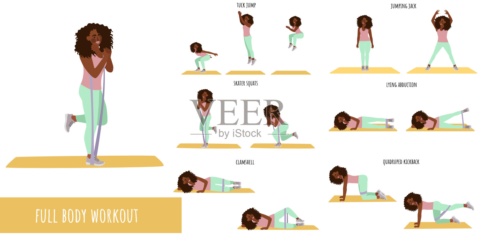 做全身锻炼的健康女性插画图片素材