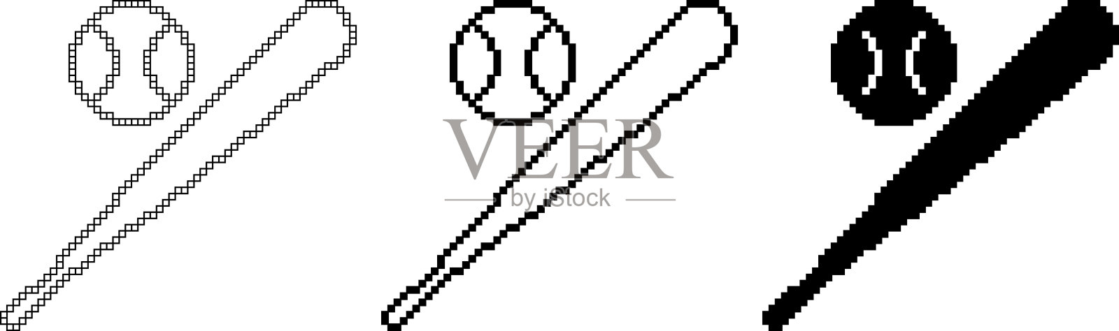 像素艺术棒球和球棒的图标插画图片素材