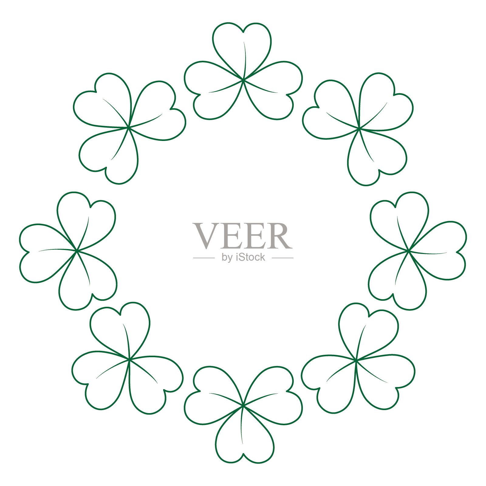 抽象圆形边框轮廓绘制三叶草。副本的空间。圣帕特里克问候的概念插画图片素材