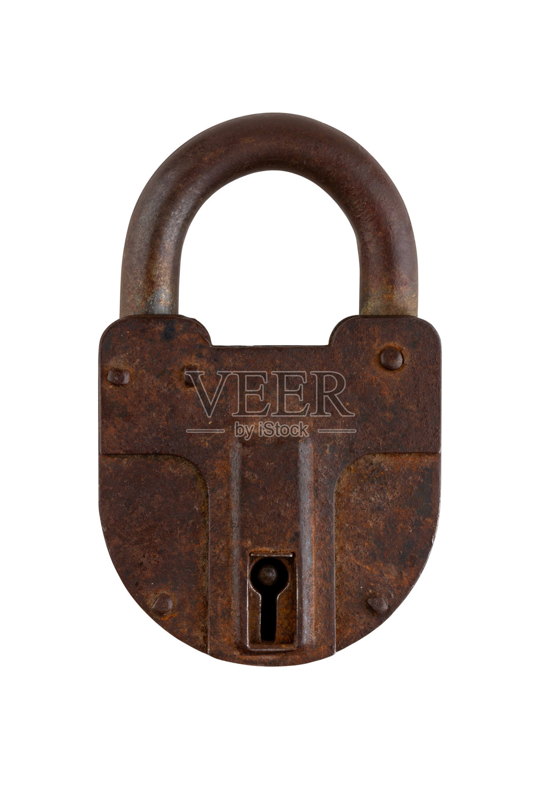 旧生锈的铰链谷仓锁隔离在白色背景顶视图照片摄影图片