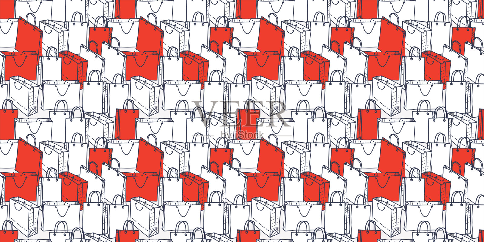 无缝矢量图案的轮廓图纸各种购物袋，背景为纸，包装插画图片素材