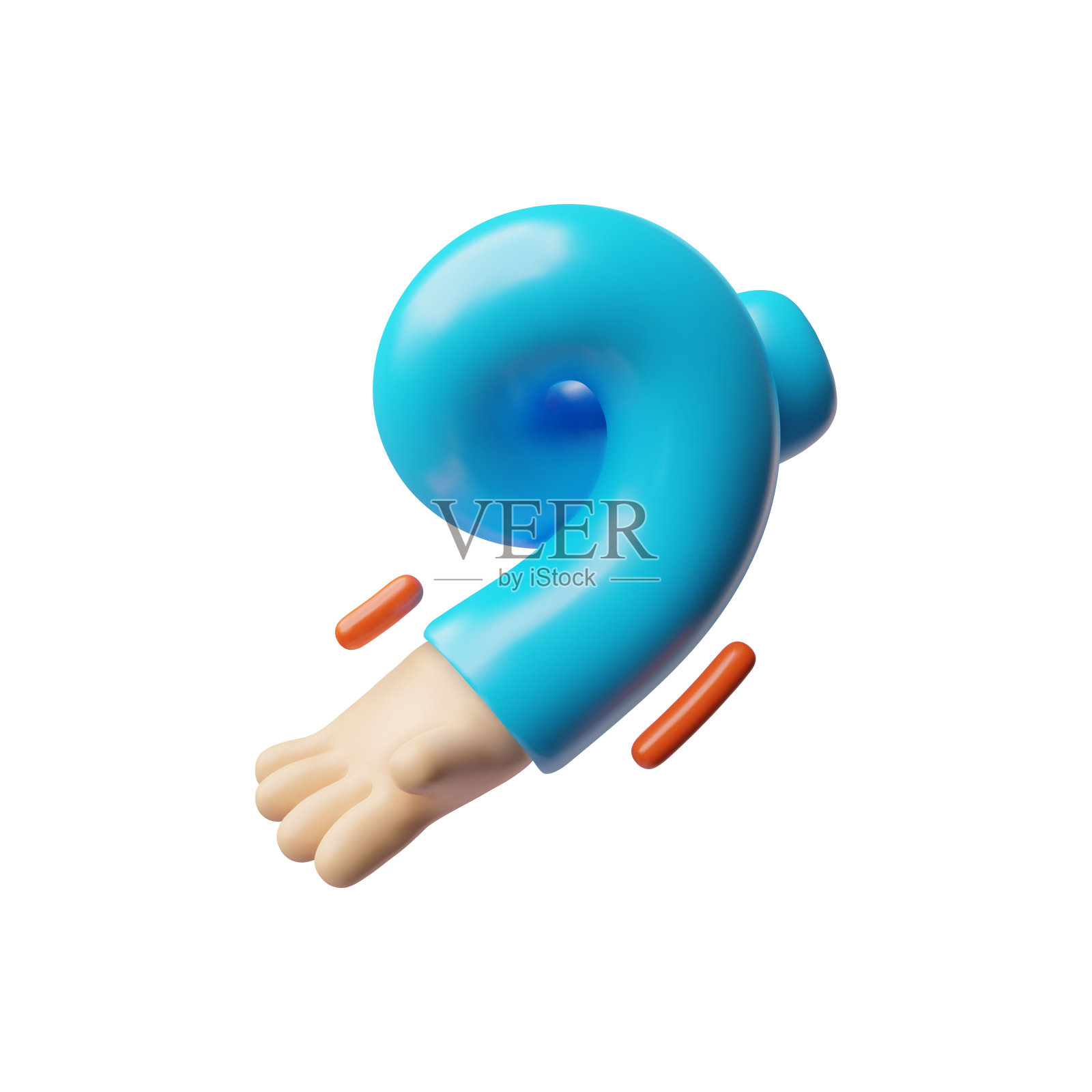 有趣的长扭曲的手点，3D矢量渲染手势，手掌张开，卡通弯曲的身体部分手在运动插画图片素材