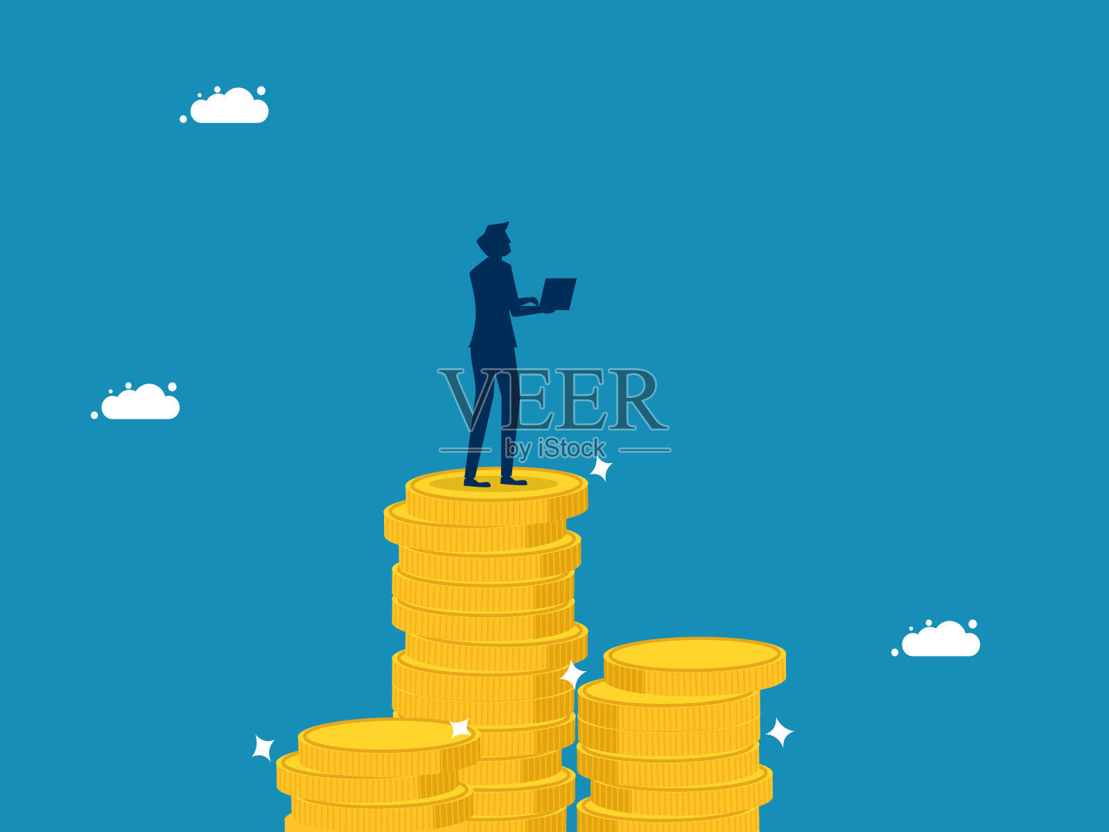金融事业。商人用一大笔钱预测未来插画图片素材