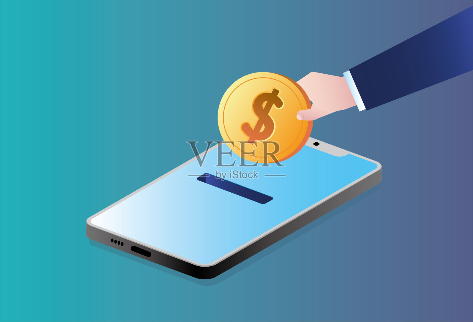 使用手机购物或支付美元插画图片素材