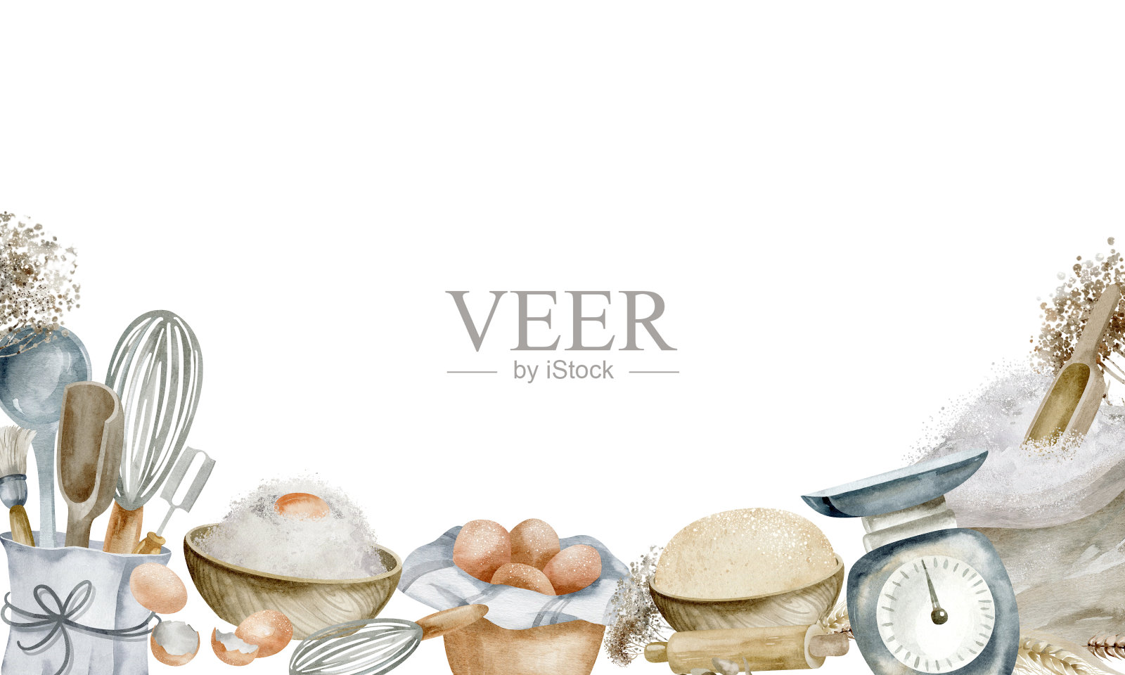 水彩边框烹饪。插画图片素材