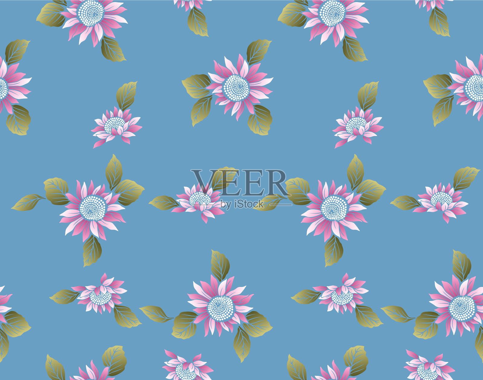 日本粉红色的太阳花叶矢量无缝图案插画图片素材