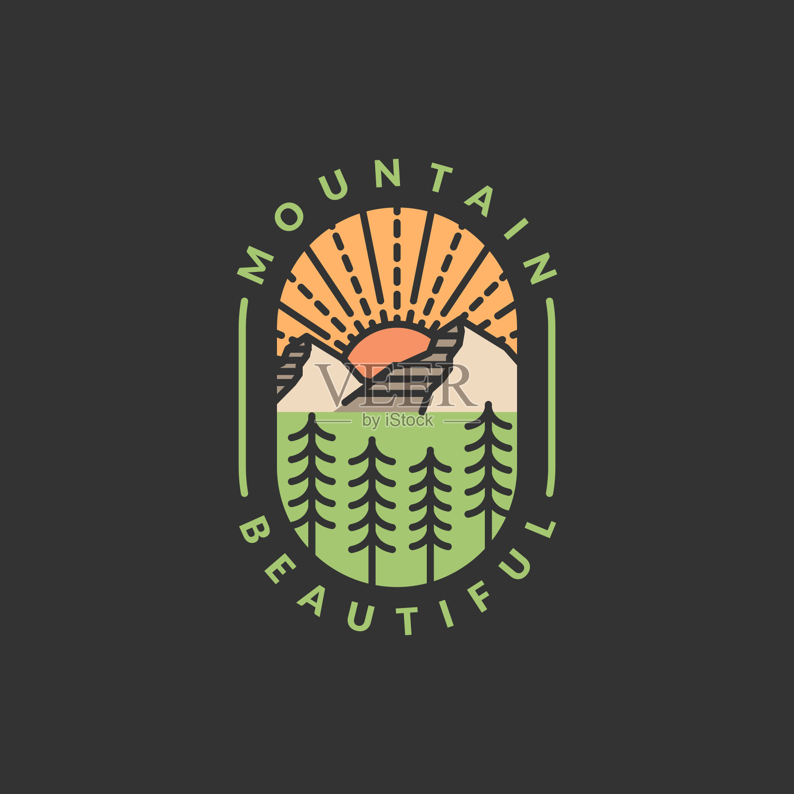 山冒险户外徽章矢量插图单线或线艺术风格插画图片素材