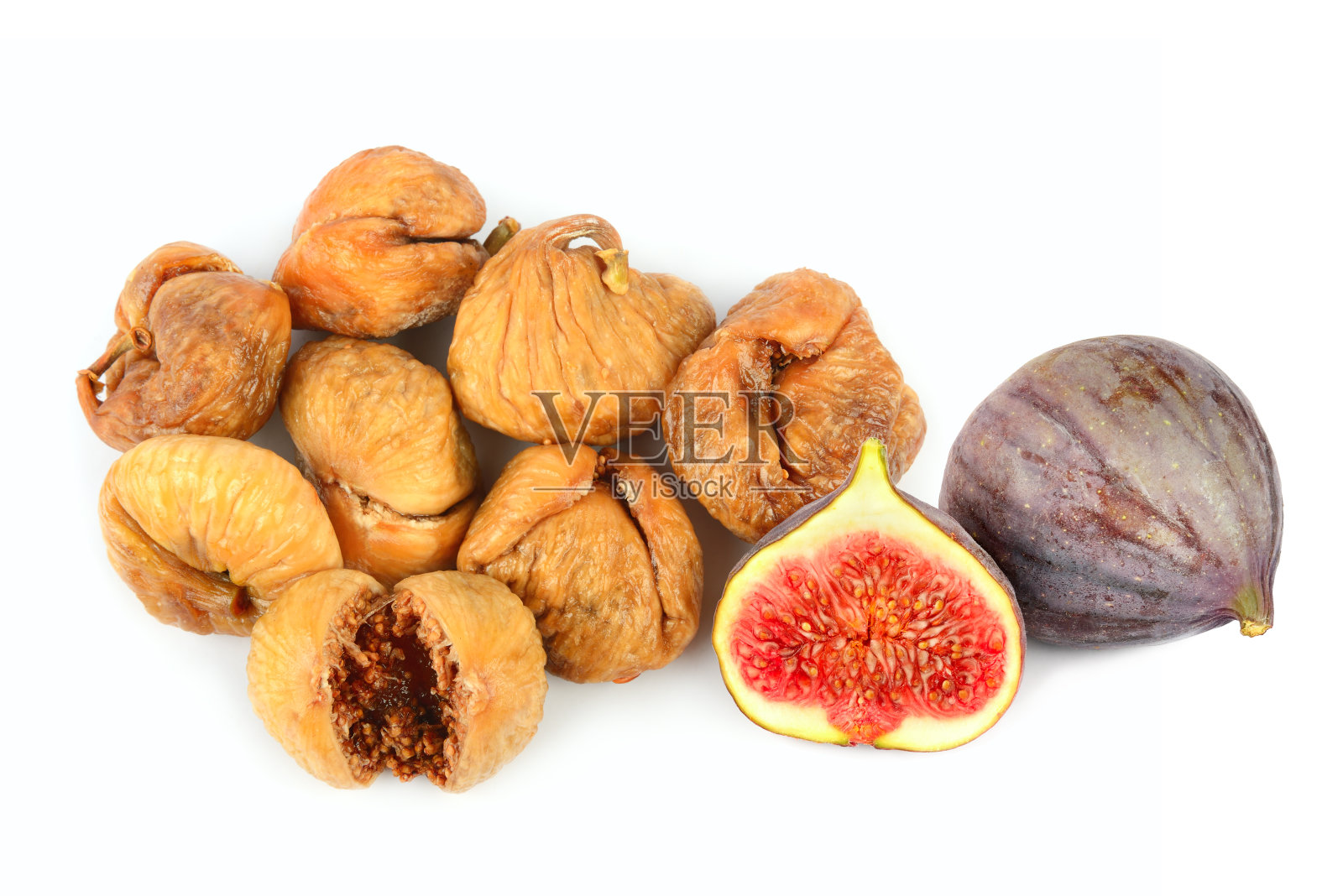 无花果孤立在白色上。拼贴画。照片摄影图片