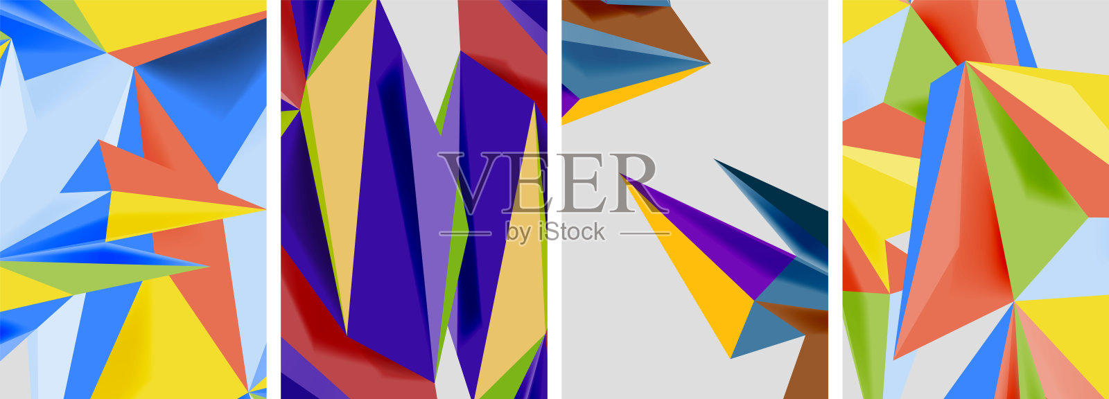 一套马赛克三角形图案抽象海报。矢量插图壁纸，横幅，背景，卡片，书籍插图，登陆页插画图片素材