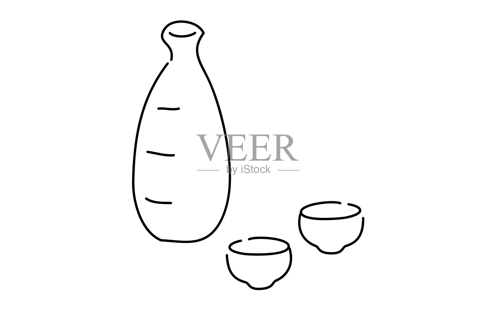 两个人喝清酒的形象，简单的线条绘制插图插画图片素材