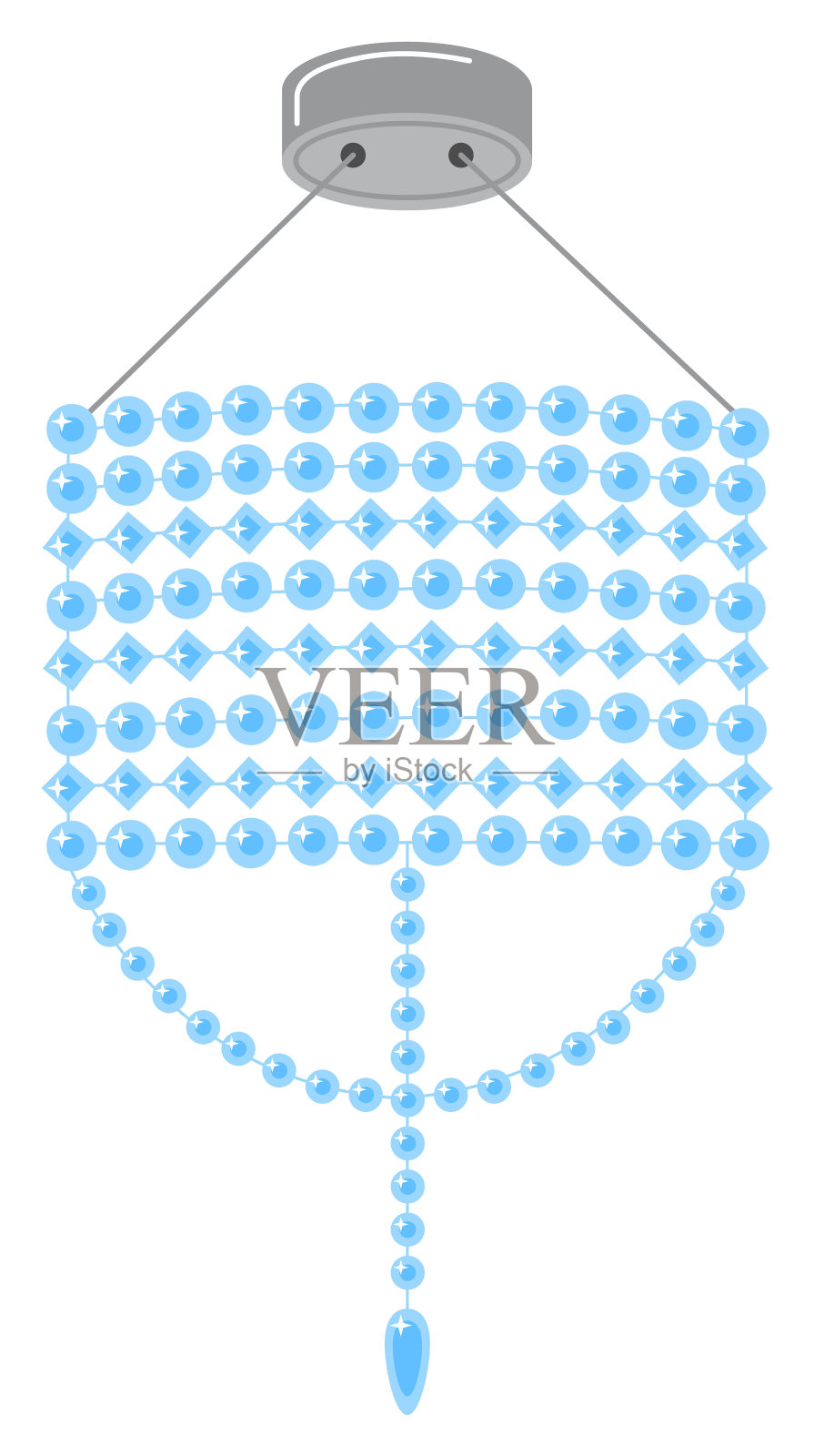 吊灯与蓝色水晶珠，优雅的灯具设计。装饰吸顶灯的豪华室内装饰矢量插图插画图片素材
