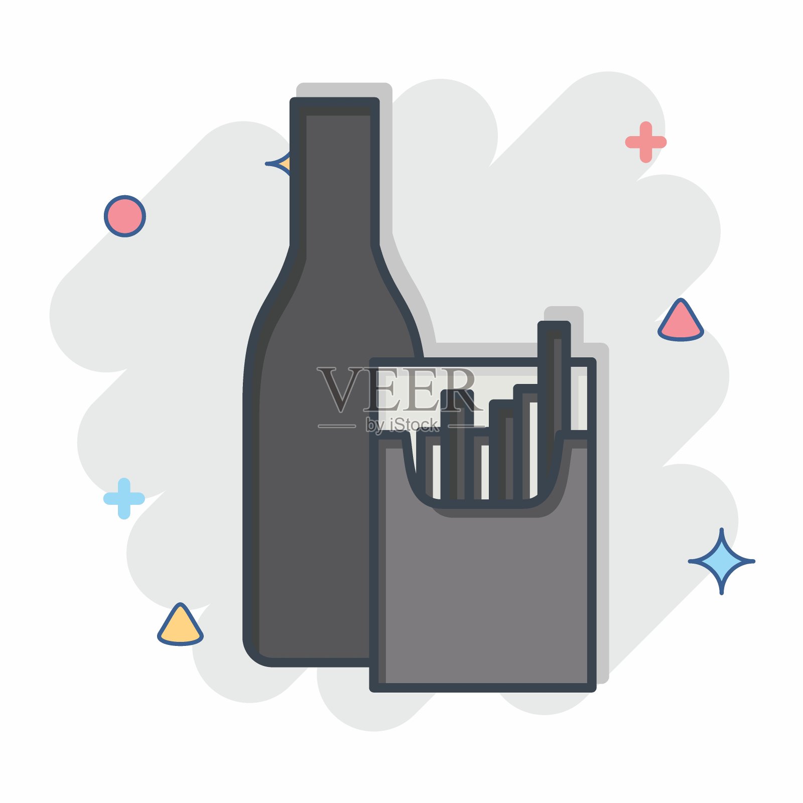 抽烟喝酒的图标。与肝病学符号相关。漫画风格。简单的设计可编辑。简单的说明插画图片素材