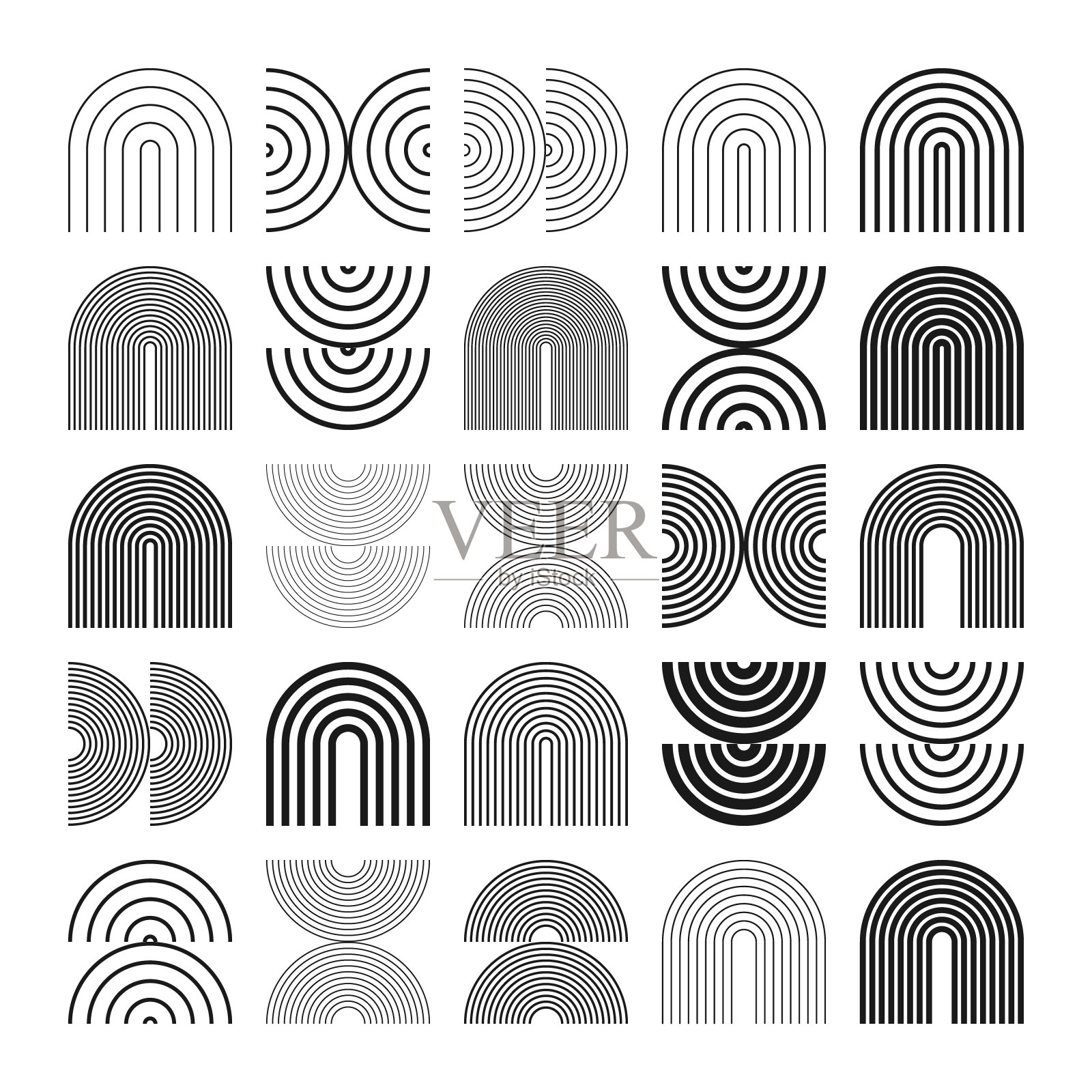 野兽派的几何形状，符号。简单的原始元素和形式。包豪斯复古设计，新潮当代极简风格。矢量图插画图片素材