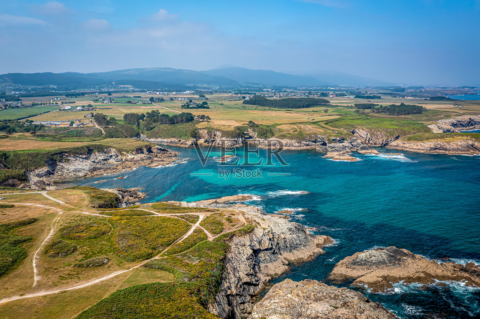 鸟瞰法罗岛潘查，里巴迪奥，加利西亚，西班牙照片摄影图片