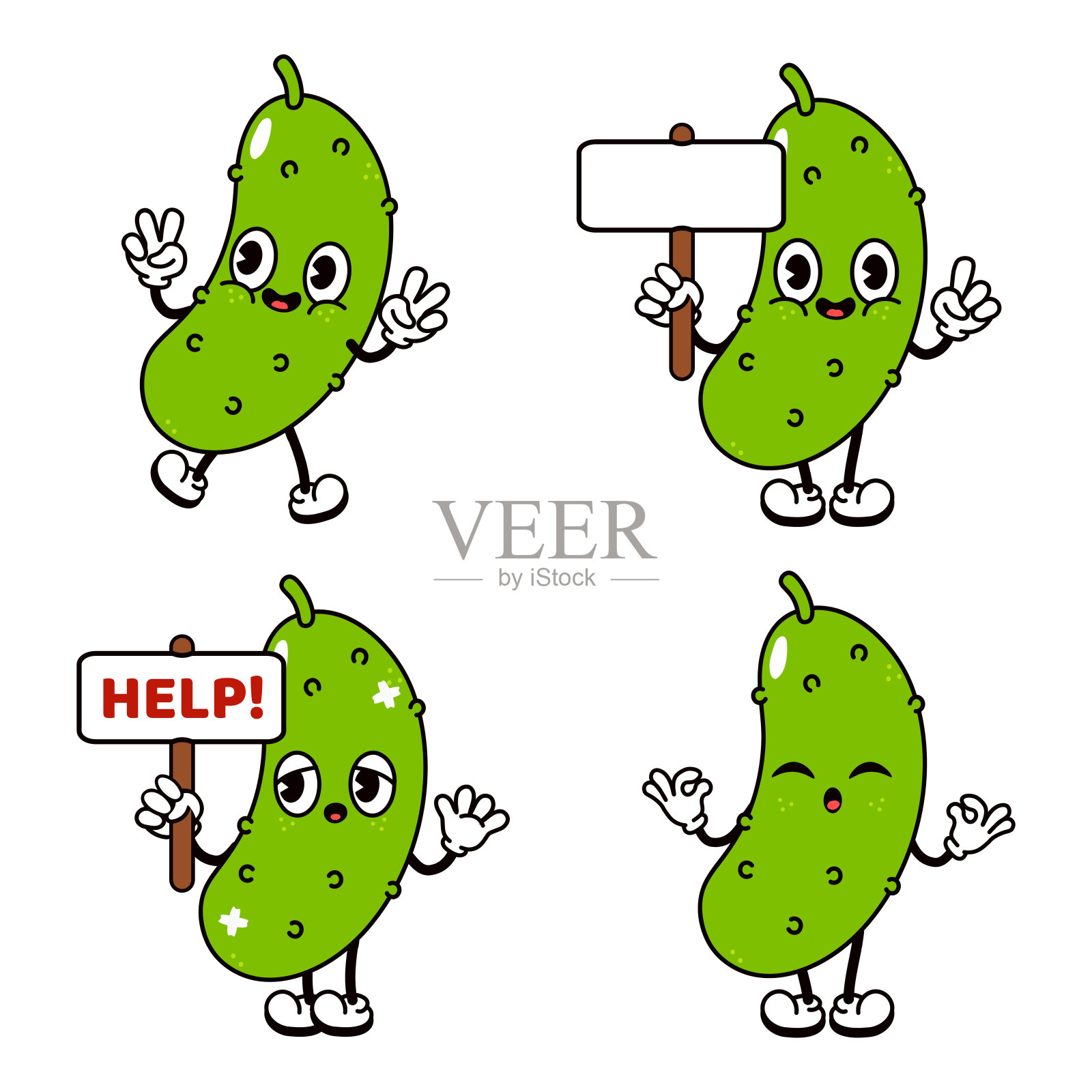 黄瓜字符集插画图片素材