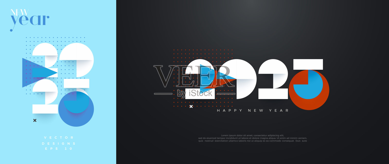 2025年现代新年海报设计。用最新唯一的白色数字祝2025年新年快乐。插画图片素材