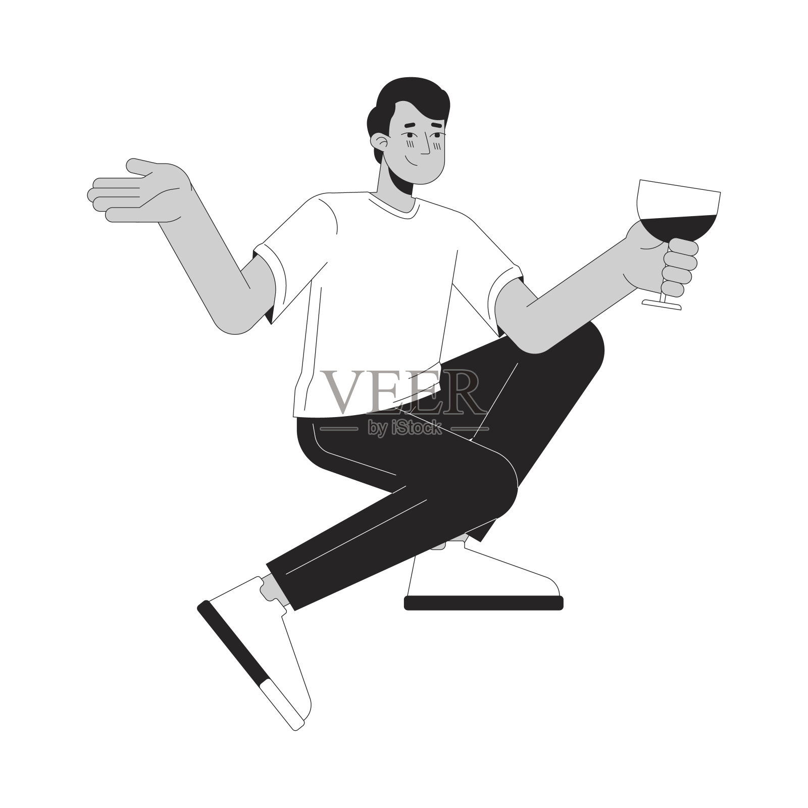 印度男子喝鸡尾酒黑白2D线卡通人物插画图片素材