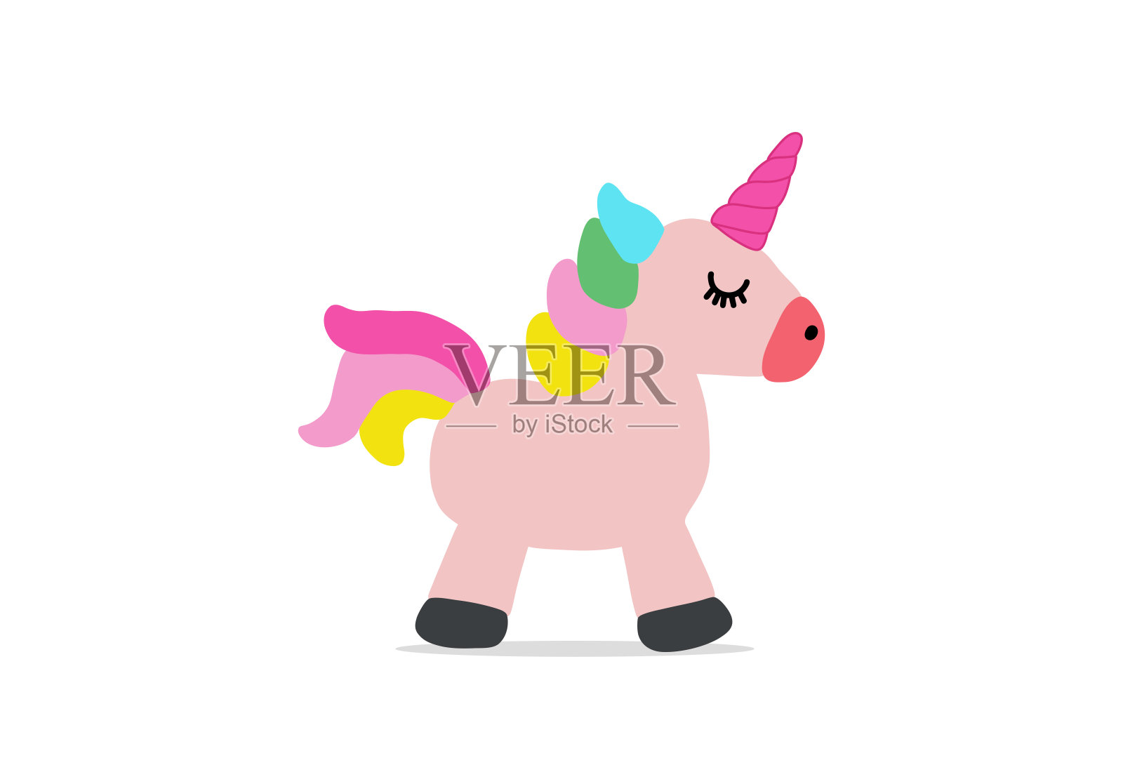可爱的独角兽插图。童话中的马。平面矢量打印，神奇的王国插画图片素材