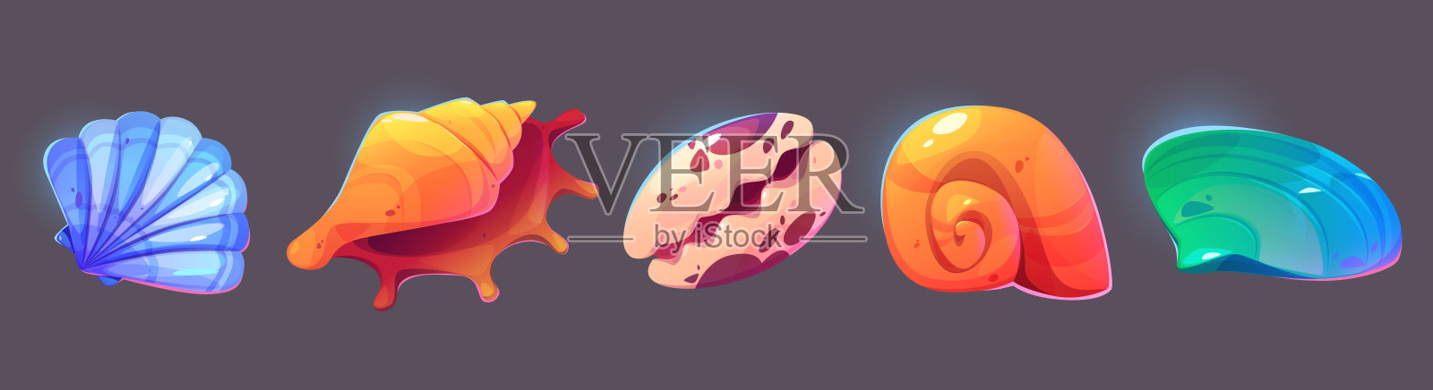 海洋或海洋贝壳游戏ui图标收集。插画图片素材
