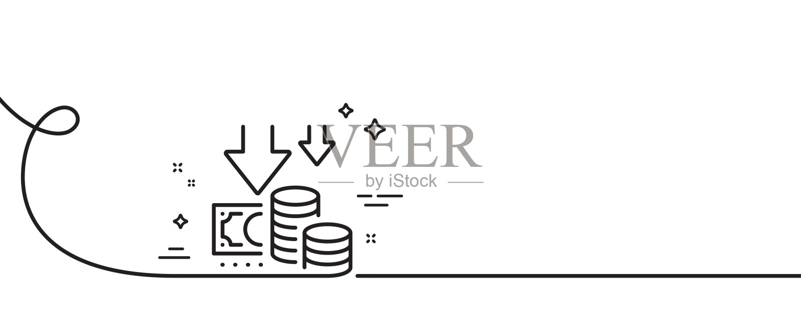 通货紧缩线图标。降价标志。带旋度的连续线。向量插画图片素材