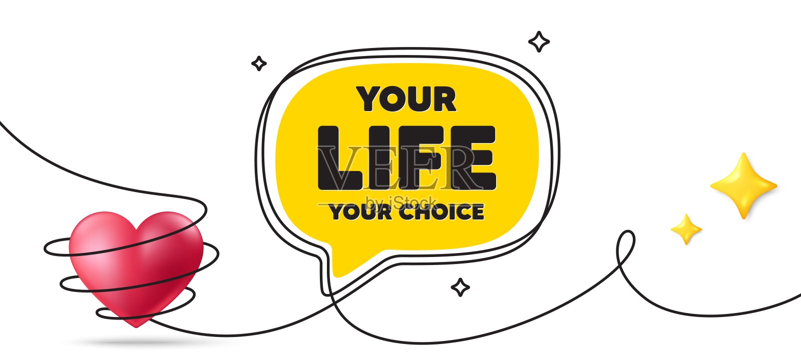 你的人生，你的选择，你的动机。励志的口号。连续线条艺术横幅。向量插画图片素材