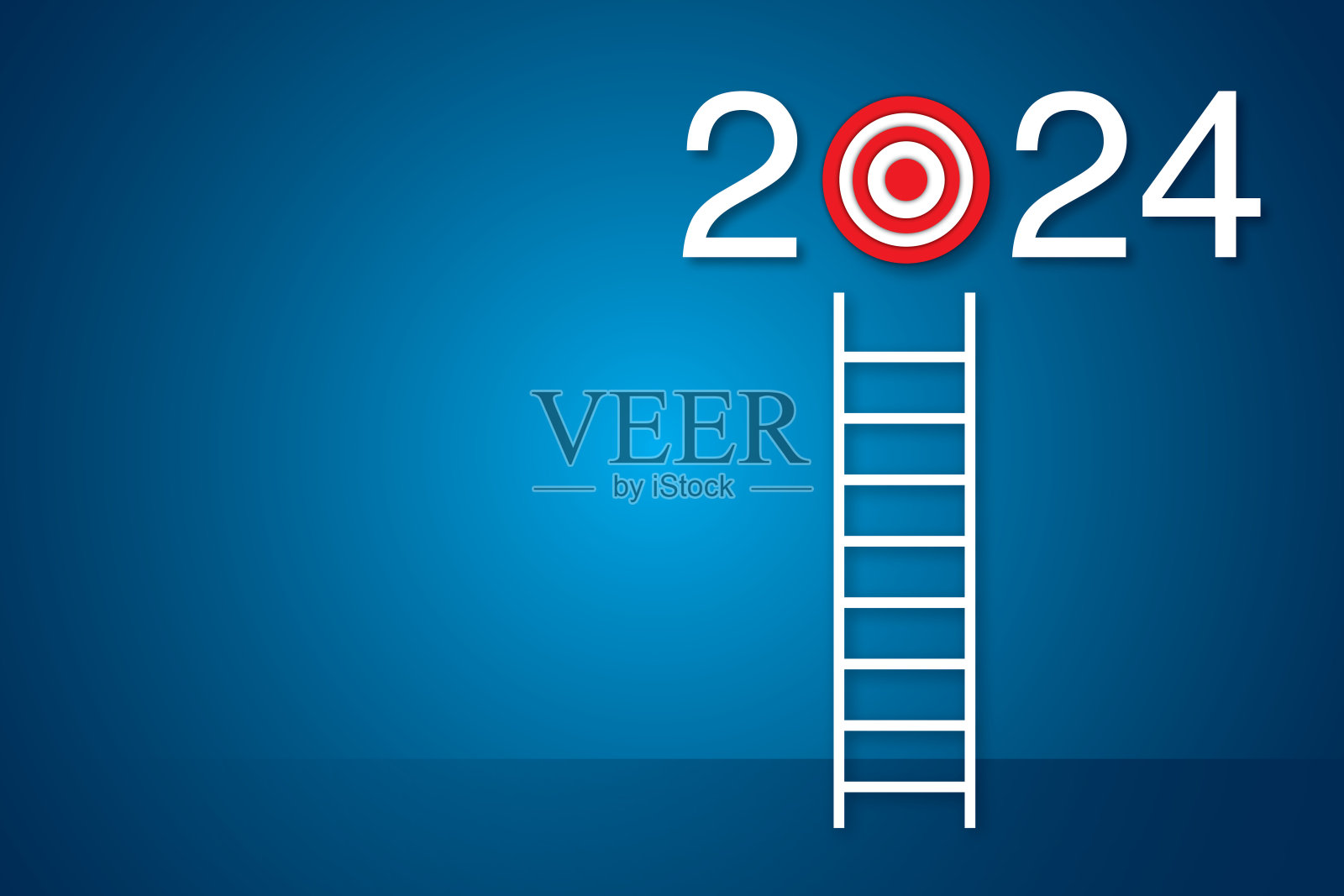 梯子或爬楼梯到2024年的红色目标比喻业务和财务增长，成功的未来业务增长的概念。插画图片素材