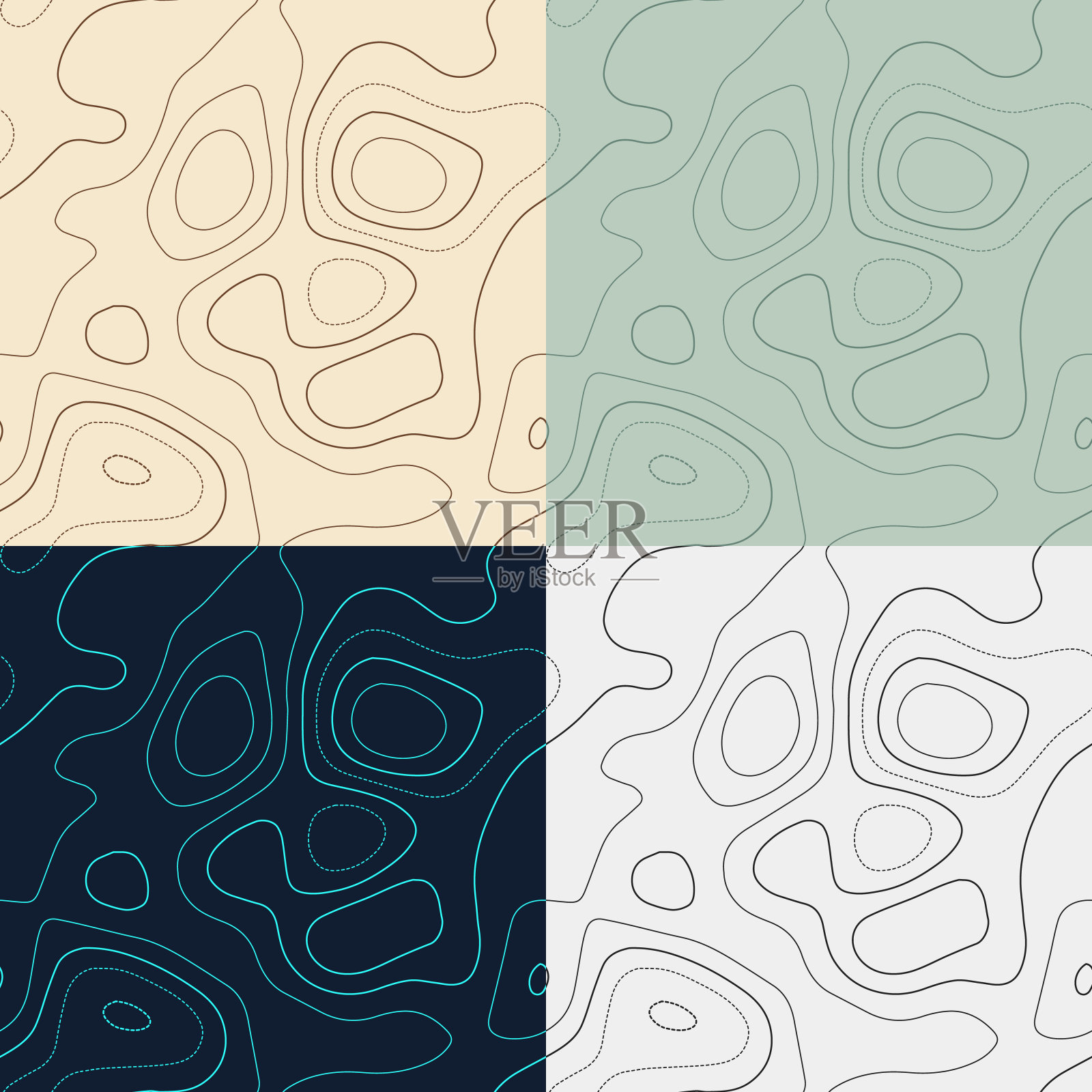 地形模式。无缝高程地图瓷砖。美丽的等值线背景。惊人的瓷砖图案。矢量插图。插画图片素材