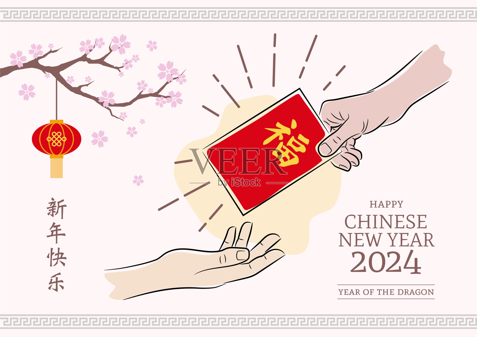 中国新年的传统红袍插画图片素材