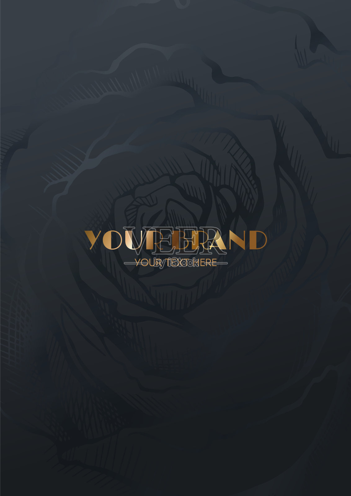 美丽的海报模板设计与文字。黑金花卉图案。横幅，明信片和海报的背景。手绘的，不是人工智能插画图片素材