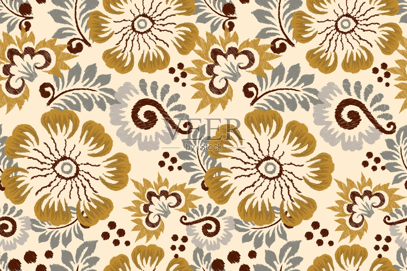 锦缎Ikat花无缝图案插画图片素材