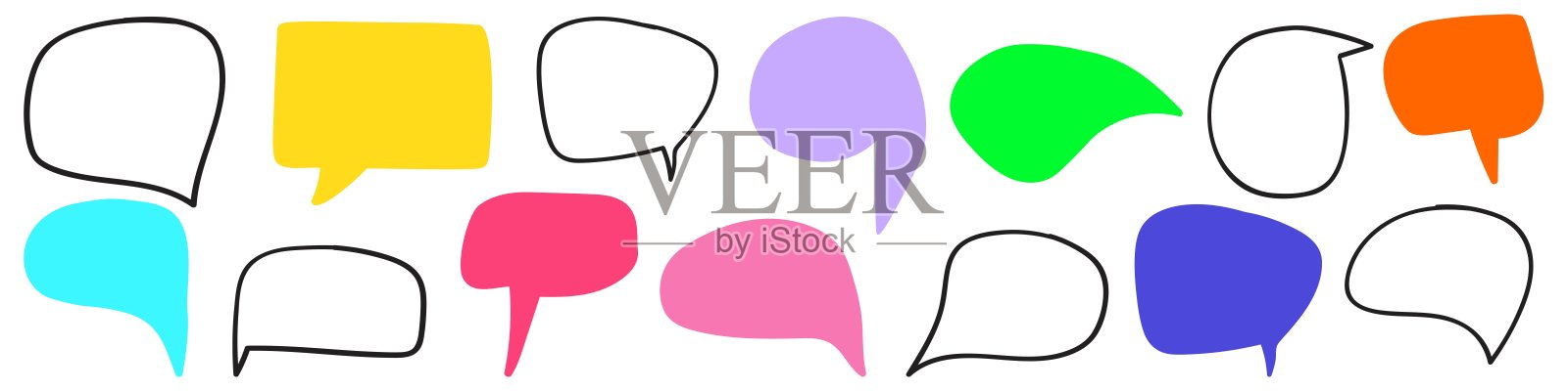 一组语音气泡。平面和轮廓设计。插画图片素材