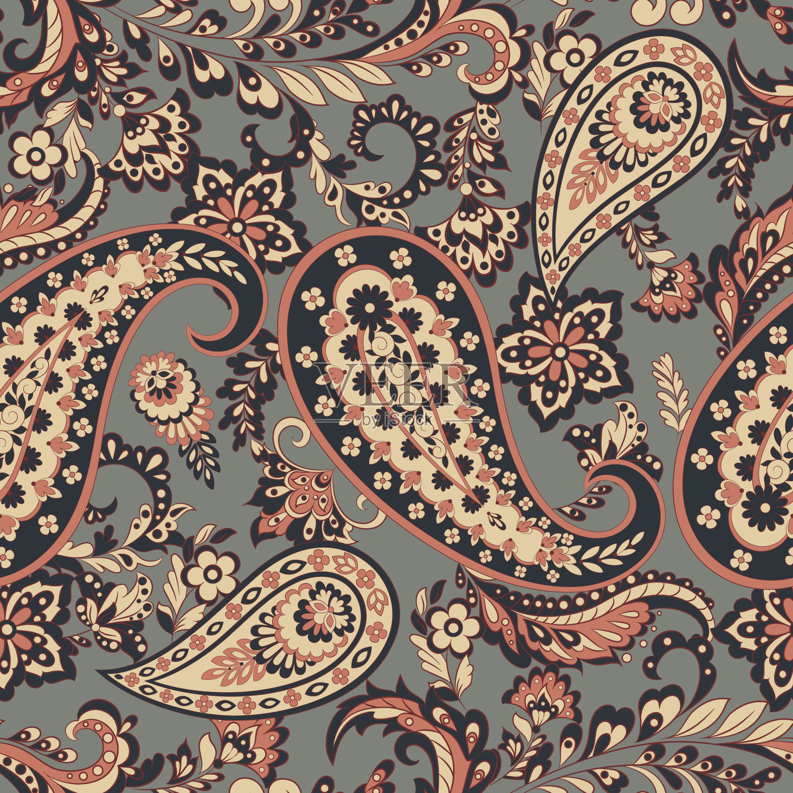 无缝图案与佩斯利装饰。华丽的花卉装饰。矢量图插画图片素材