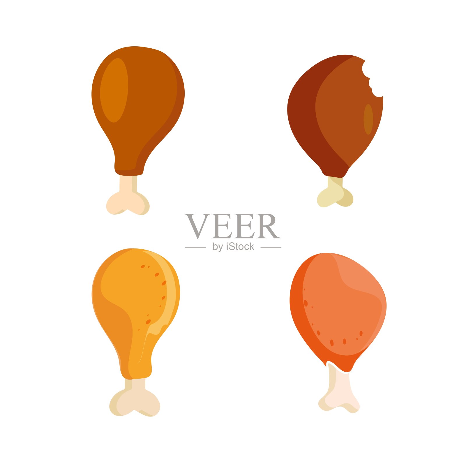 矢量炸鸡图标，可爱的表情符号与快乐的脸插画图片素材