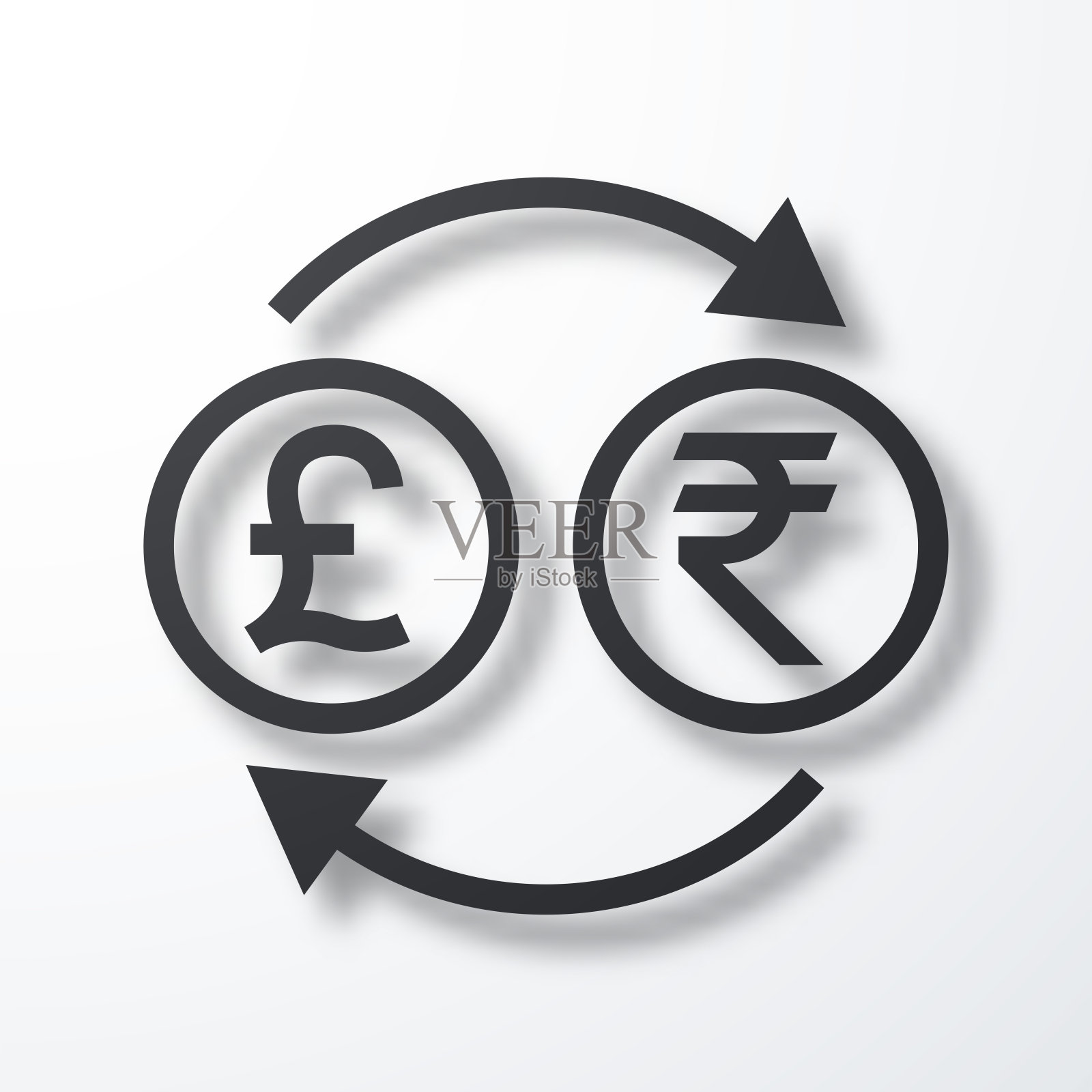 货币兑换-英镑印度卢比。白色背景上的阴影图标插画图片素材