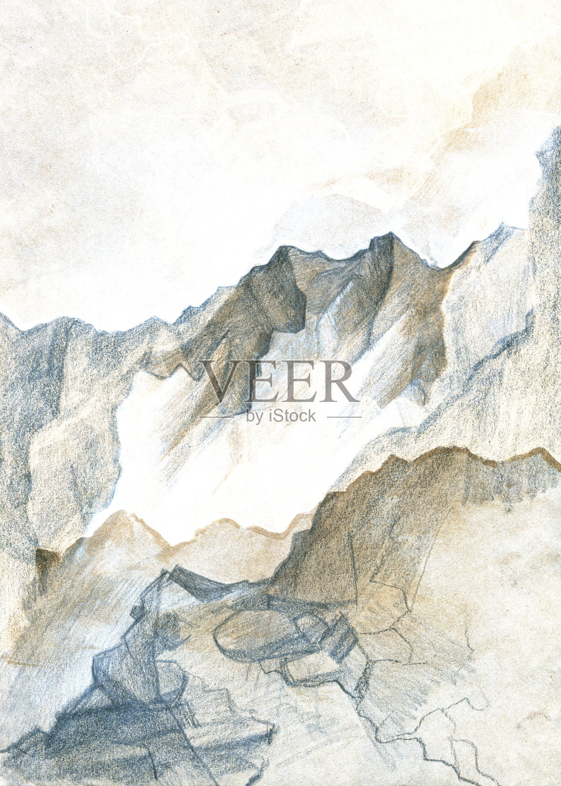 旧颜色垃圾粉刷灰泥墙复古风化框架与抽象古董裂纹划痕纹理和复古图案。铅笔画画插画图片素材