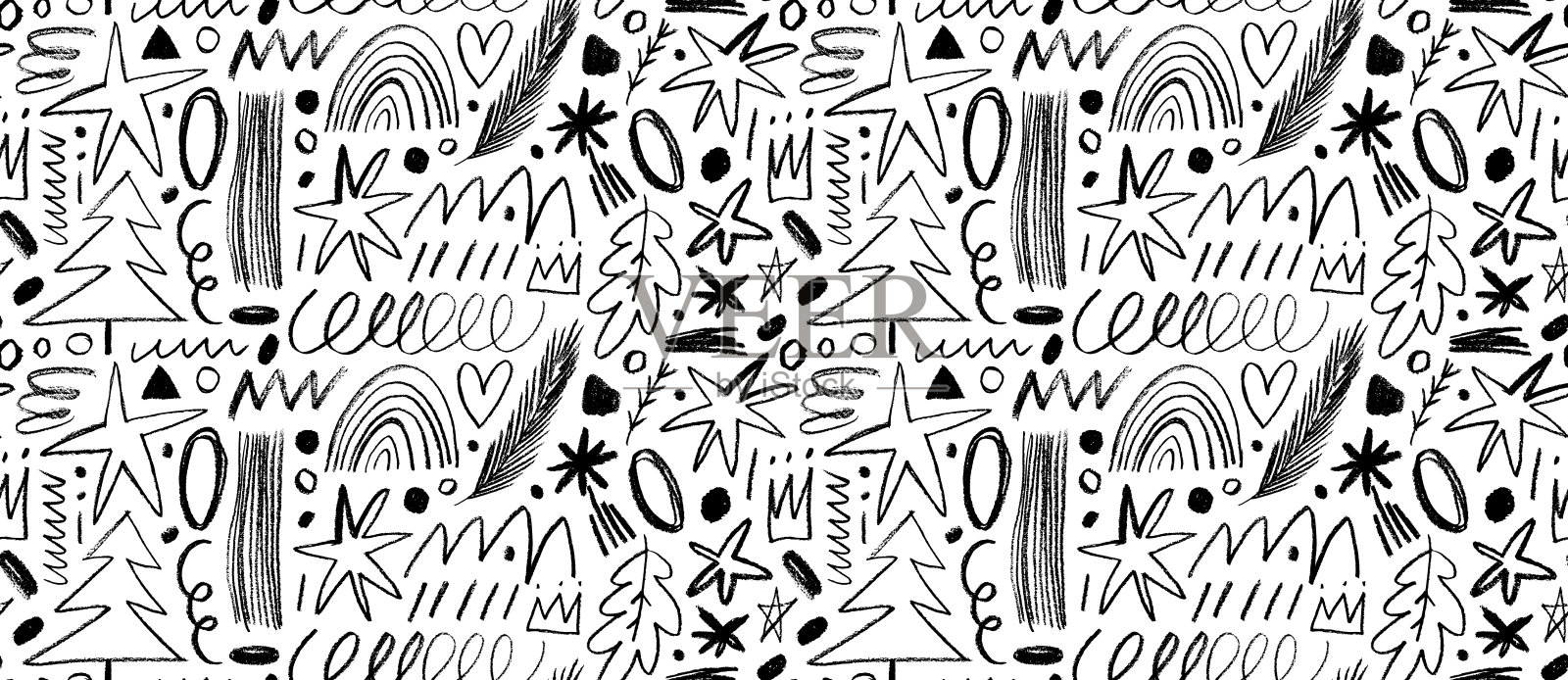 无缝的横幅设计背景与各种木炭假期图纸。插画图片素材