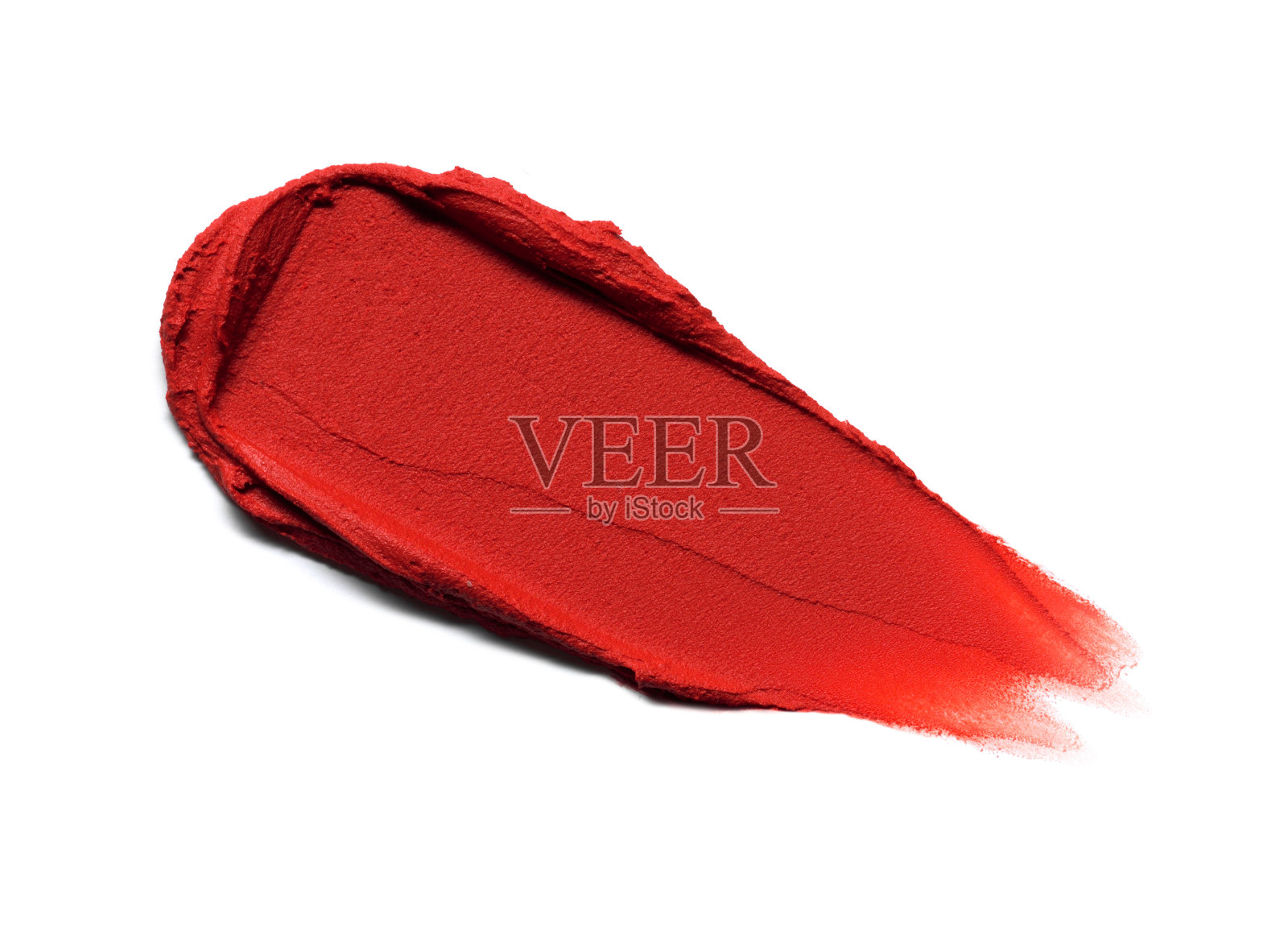 红色哑光口红样本纹理隔离在白色背景。化妆品涂抹污渍样本照片摄影图片