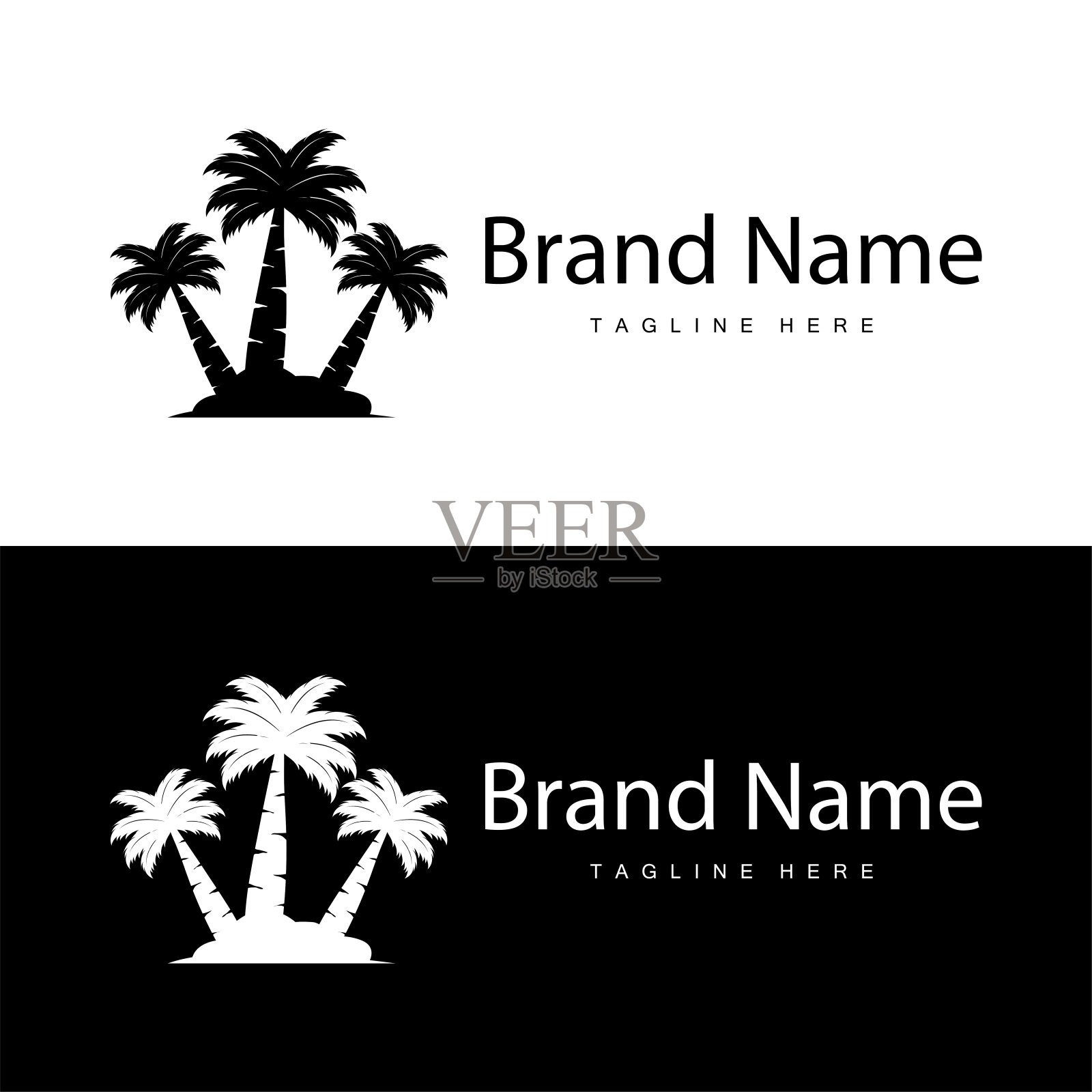 椰子树标志设计模板棕榈树剪影插图夏季海滩海洋植物插画图片素材