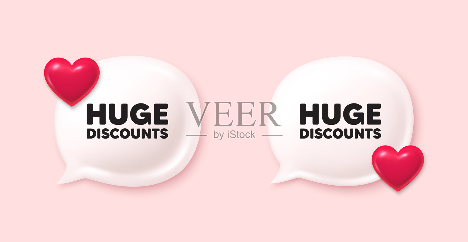 巨大折扣标签。特价价格标志。聊天语音气泡3d图标。向量插画图片素材