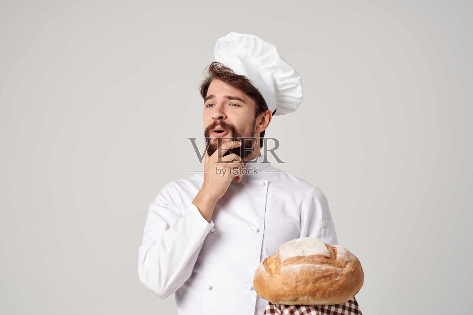 大胡子男人厨师厨房工作背景浅照片摄影图片