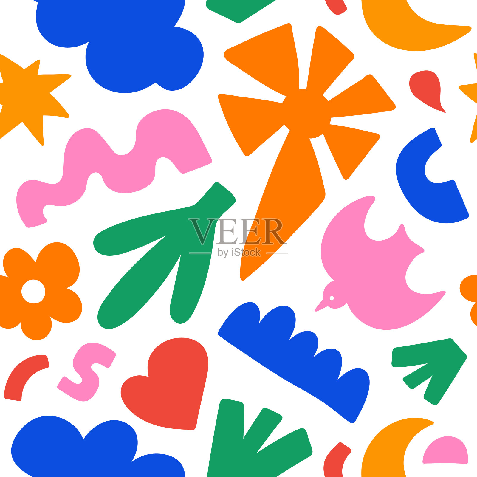 抽象花卉无缝图案与彩色有机形状。插画图片素材