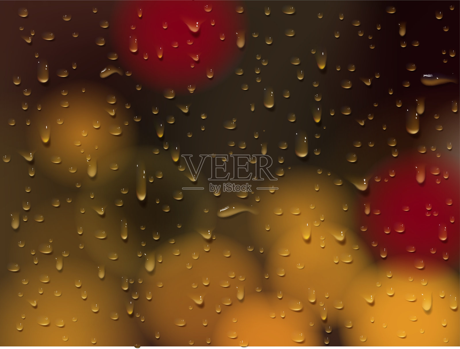 城市的灯光和窗户水滴凝结的水落在玻璃背景上。深色窗面反射着淡淡的雨滴，抽象的湿纹，零散的纯水斑纹。插画图片素材