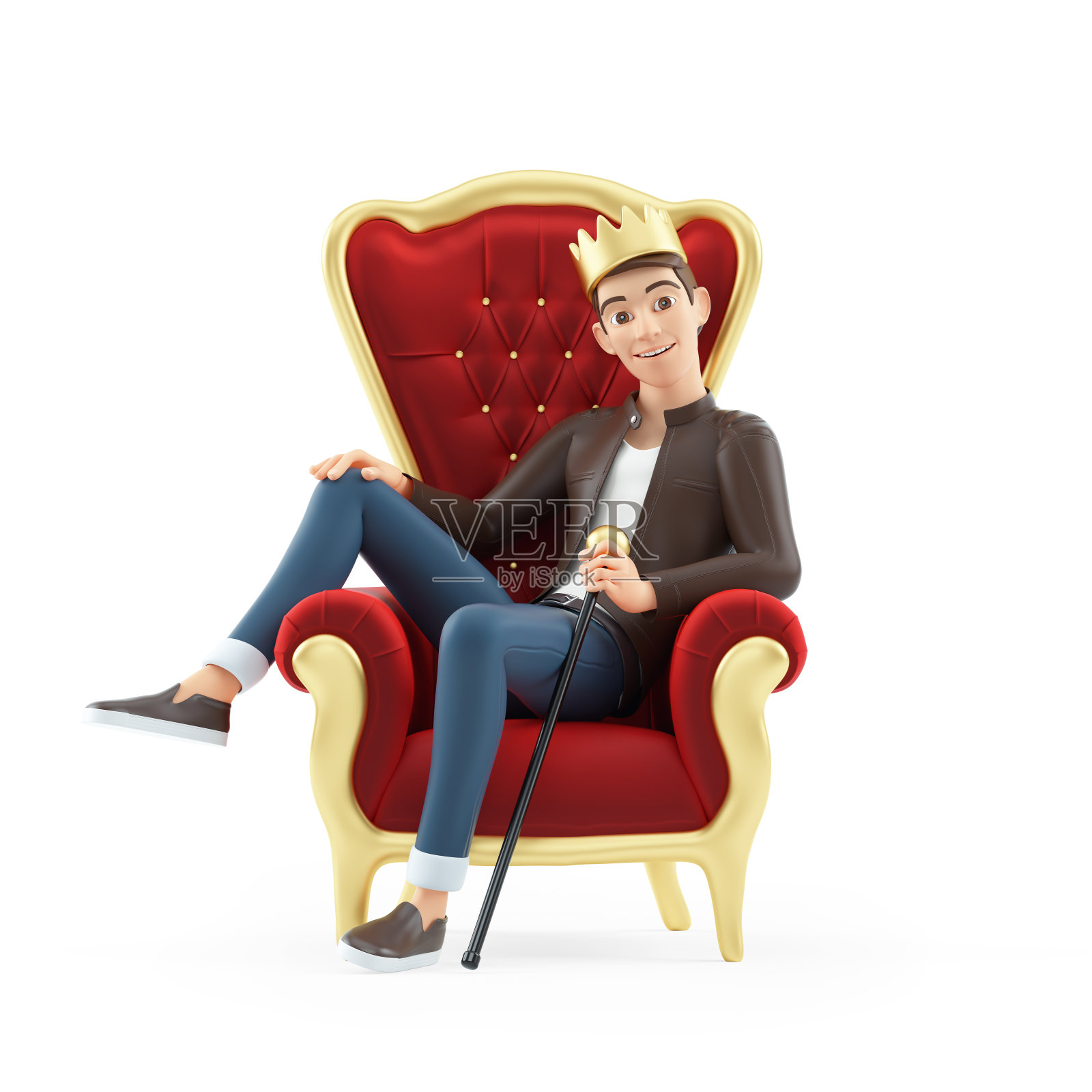 3d卡通人坐在宝座上照片摄影图片