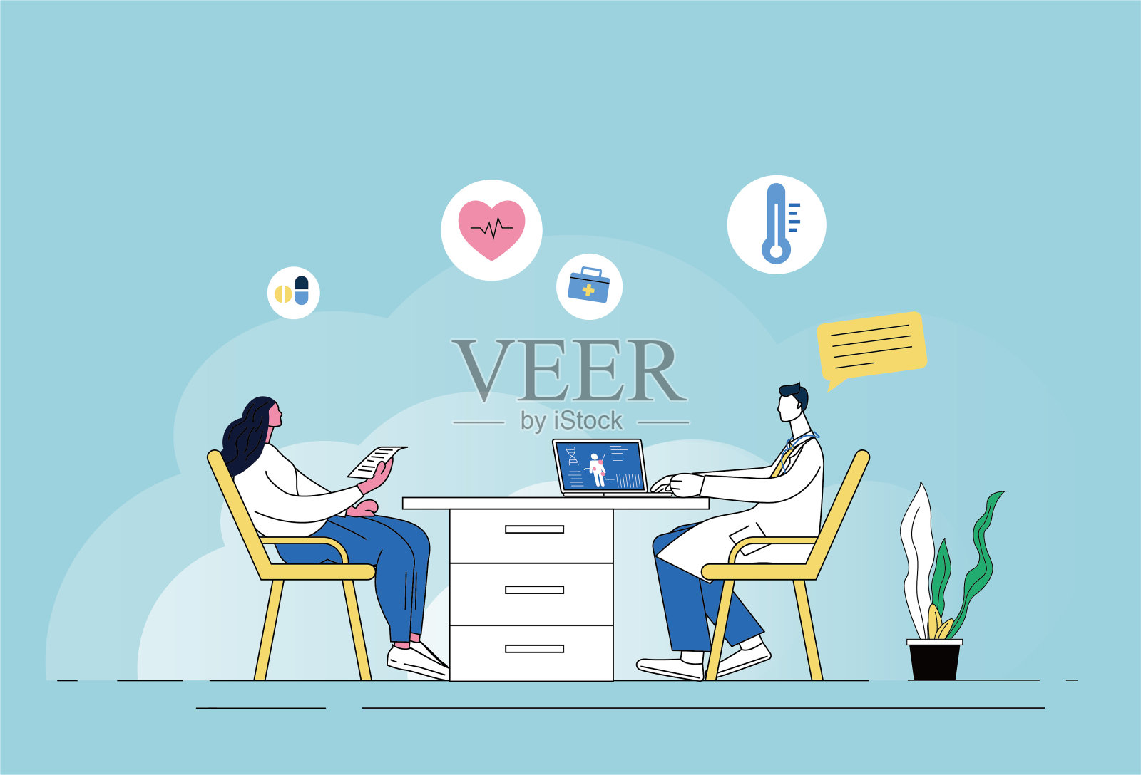 一位男医生治疗一位女病人。插画图片素材