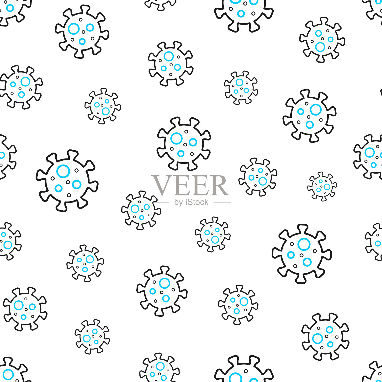 冠状病毒细胞(COVID-19)无缝模式。白色背景上的线条图标插画图片素材