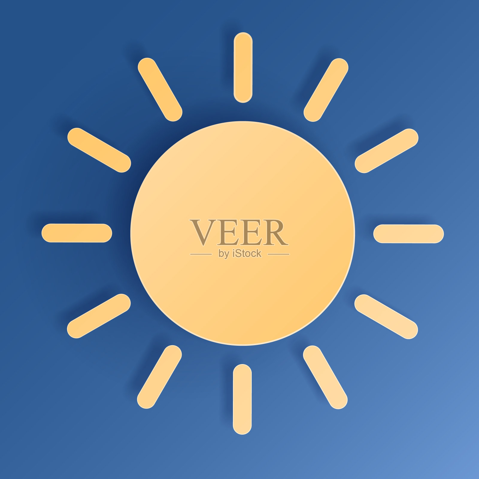 剪纸太阳在蓝天的背景。插画图片素材