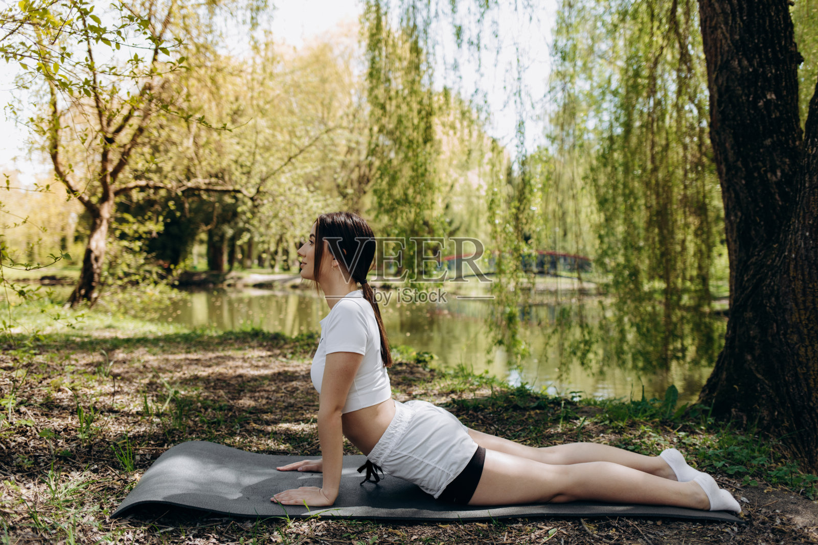 漂亮女人在公园里做瑜伽照片摄影图片