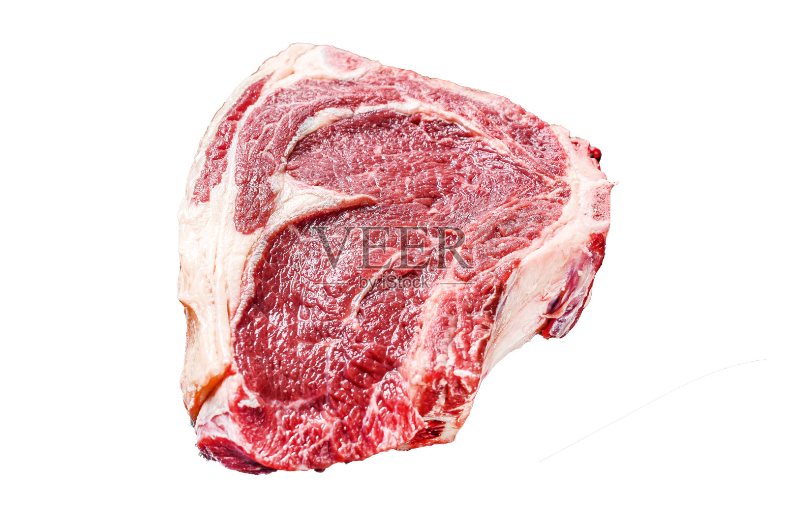生牛仔牛排或肋眼牛排加香草。大理石牛肉。孤立在白色背景上。前视图。照片摄影图片